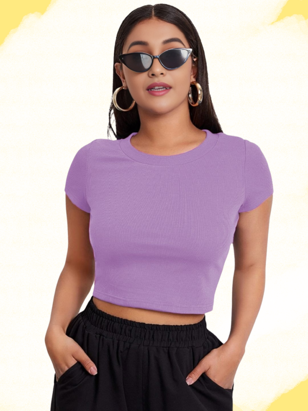 Women's Classic Ribbed Lavender Crop Top - M