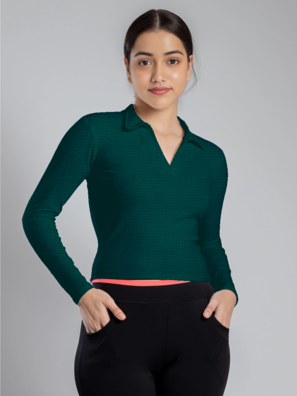 Stylish V-Neck Collared Green T-Shirt for Women - M