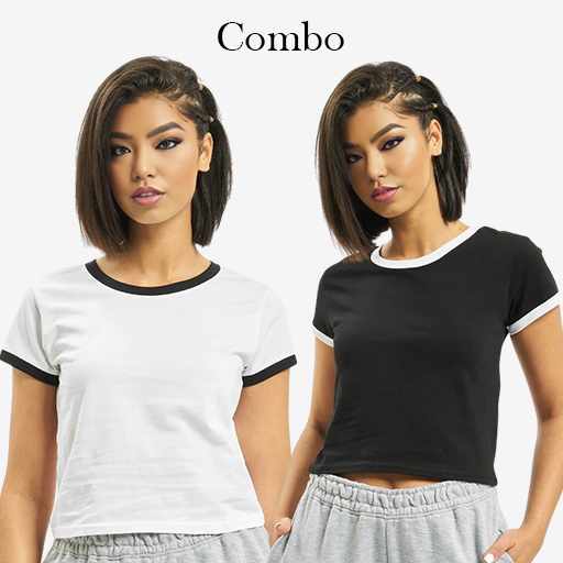 Women's Classic Combo White & Black Crop Top T-Shirt - XL