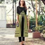 Black & Olive Green High-Slit Kurti for Women - Ethnic Party Wear Long Kurta