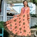 Designer Peach Long Anarkali Dress with Border Work
