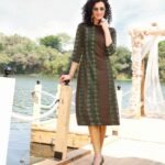 Women's Printed Straight Kurti in Olive Green Color