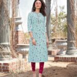 Stylish Floral Kurti for Girls – Daily Wear Blue Kurti
