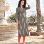 Designer Leaf Print Straight Kurti for Casual Wear