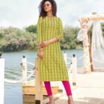 Designer Printed Kurti for Women – Green Cotton Straight Fit